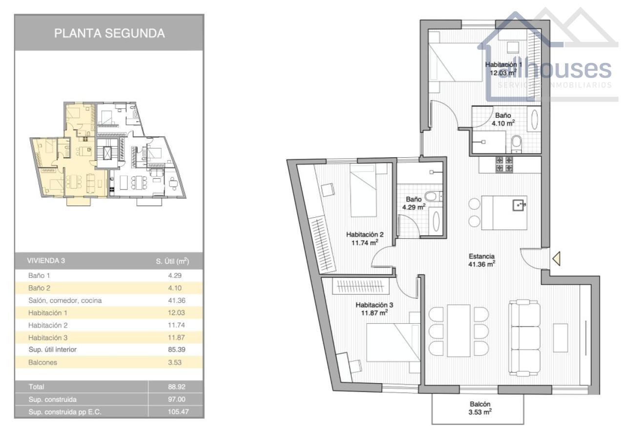 Planta SEGUNDA: Vivienda 3